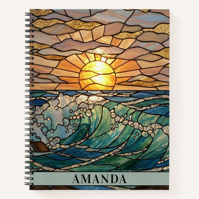 Sunrise Waves Stained Glass Illusion Personalized Notebook (Front)