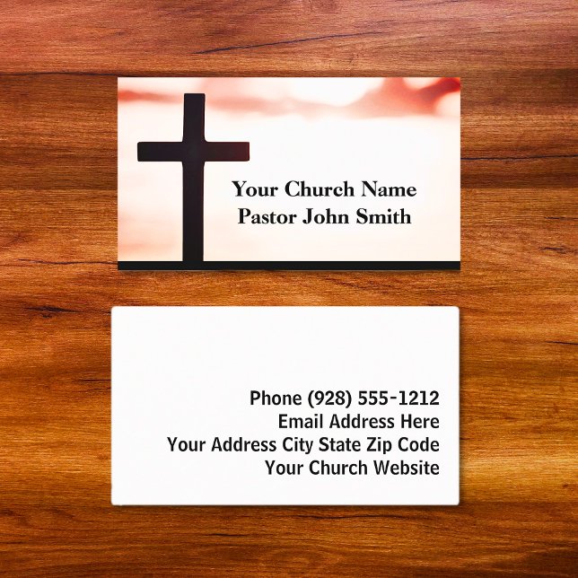 Sunrise White Black Cross Church Pastor Business Card (Creator Uploaded)
