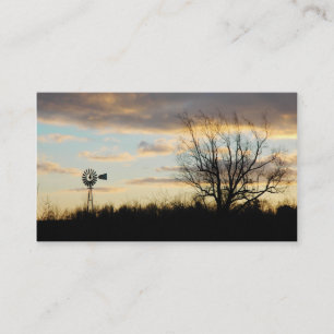 Sunrise Windmill Tree-lined Farm Silhouette Business Card