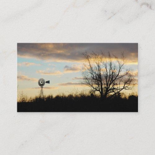 Sunrise Windmill Tree_lined Farm Silhouette Business Card