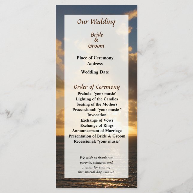 Sunrise With Clouds St. Martin Wedding Program (Front)