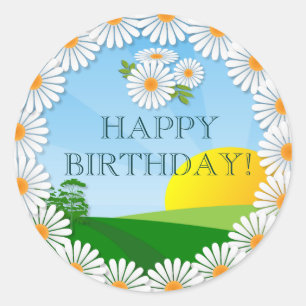 Sunrise with Daisy Border ~ Birthday Sticker