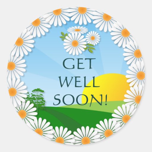 Sunrise with Daisy Border ~ Get Well Sticker | Zazzle