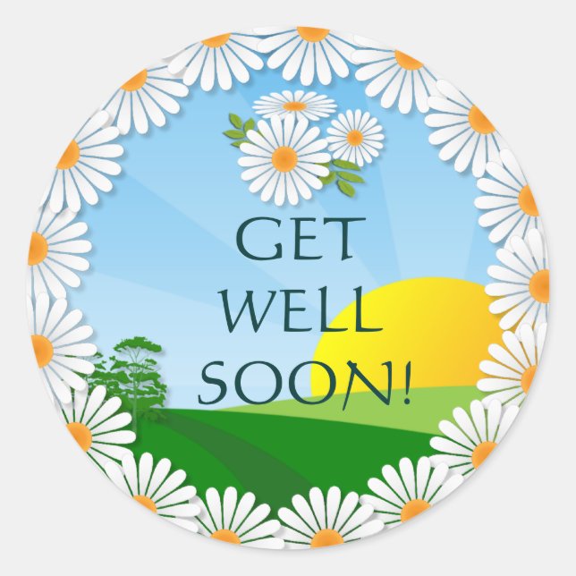 Sunrise with Daisy Border ~ Get Well Sticker (Front)