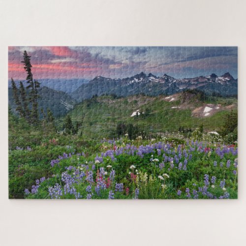 Sunrise with Wildflower Meadow at Mount Rainier Jigsaw Puzzle