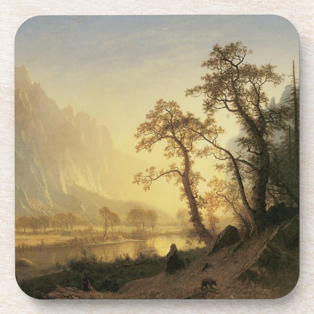 Sunrise, Yosemite Valley by Albert Bierstadt Beverage Coaster (Front)