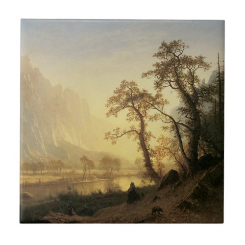 Sunrise Yosemite Valley by Albert Bierstadt Ceramic Tile