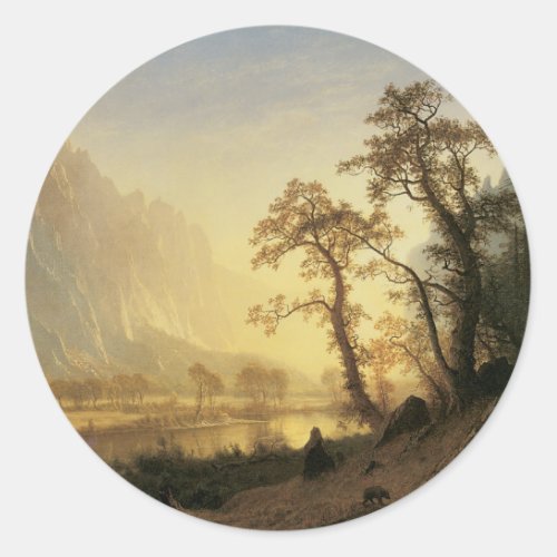Sunrise Yosemite Valley by Albert Bierstadt Classic Round Sticker