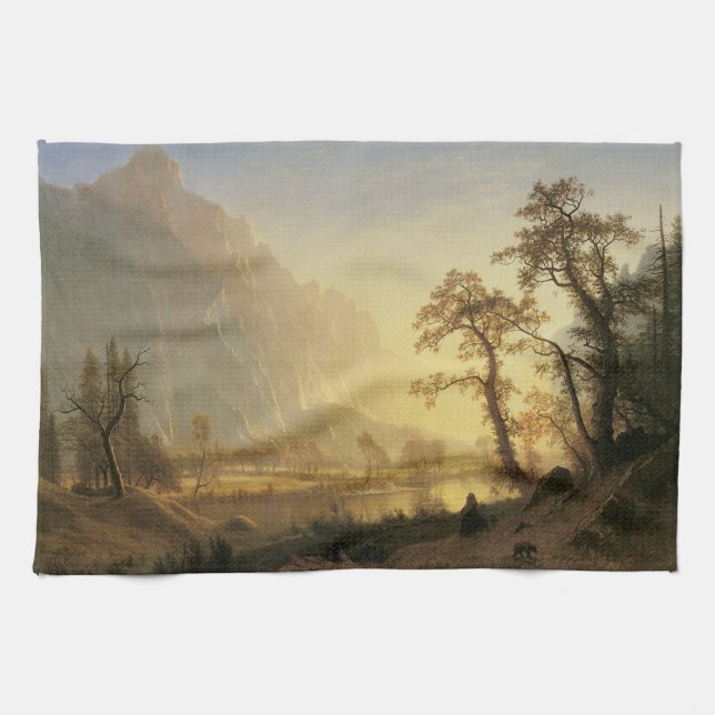 Sunrise, Yosemite Valley by Albert Bierstadt Kitchen Towel (Horizontal)