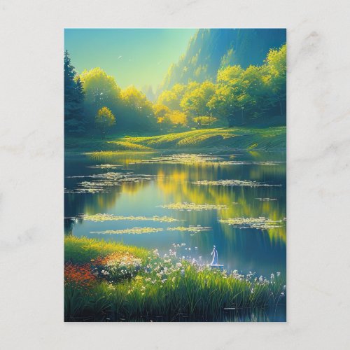 Sunrises Magic over the Green Landscape Postcard