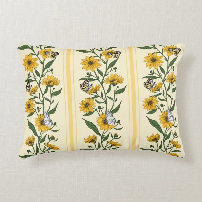Sunroot floral stripe on off white accent pillow (Front)