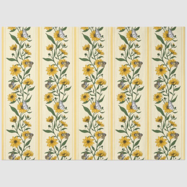 Sunroot floral stripe on off white tissue paper (Front)