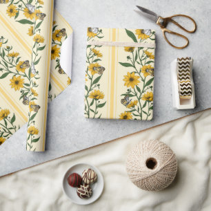 Sunroot floral stripe on off white wrapping paper