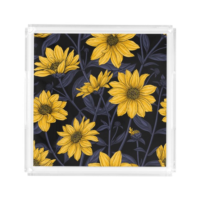 Sunroot, wild sunflower in yellow and blue acrylic tray (Front)