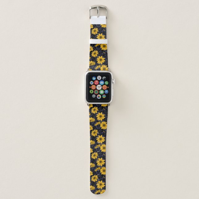 Sunroot, wild sunflower in yellow and blue apple watch band (Front)