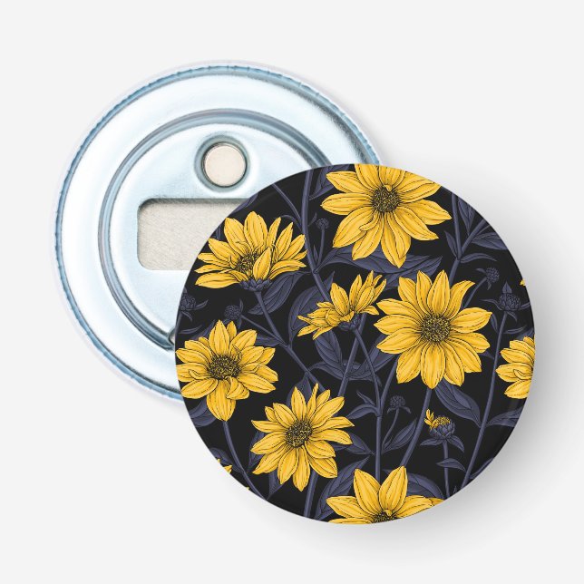 Sunroot, wild sunflower in yellow and blue bottle opener (Front)