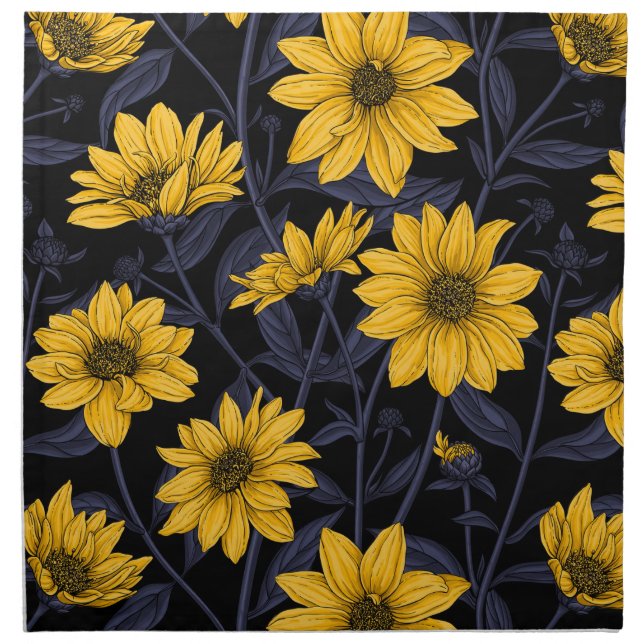 Sunroot, wild sunflower in yellow and blue cloth napkin (Front)