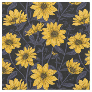 Sunroot, wild sunflower in yellow and blue fabric