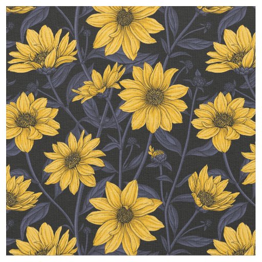 Sunroot, wild sunflower in yellow and blue fabric
