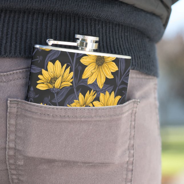 Sunroot, wild sunflower in yellow and blue flask (In Situ)