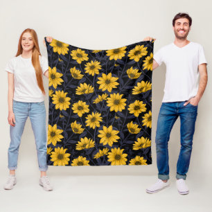 Sunroot, wild sunflower in yellow and blue fleece blanket
