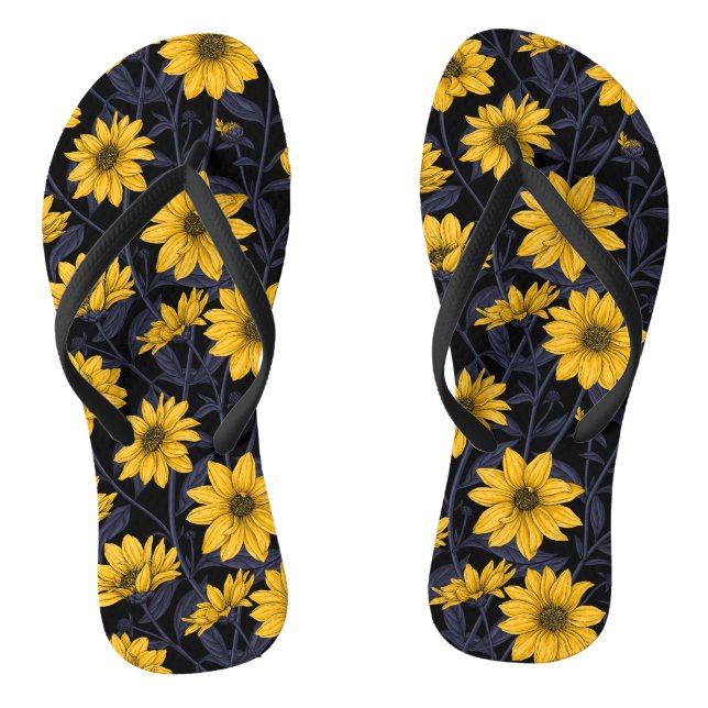 Sunroot, wild sunflower in yellow and blue flip flops (Footbed)