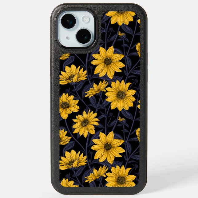 Sunroot, wild sunflower in yellow and blue iPhone 15 plus case (Back)
