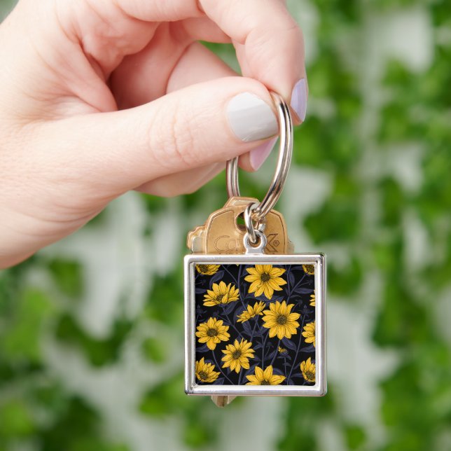 Sunroot, wild sunflower in yellow and blue keychain (Hand)