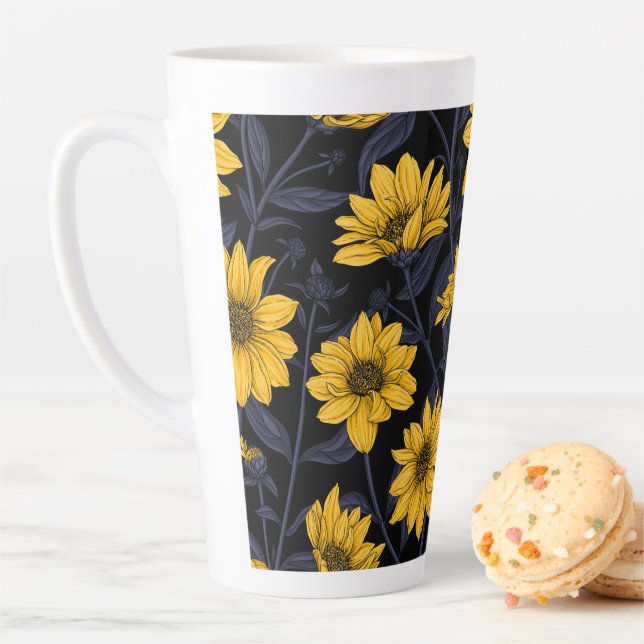 Sunroot, wild sunflower in yellow and blue latte mug (In Situ)