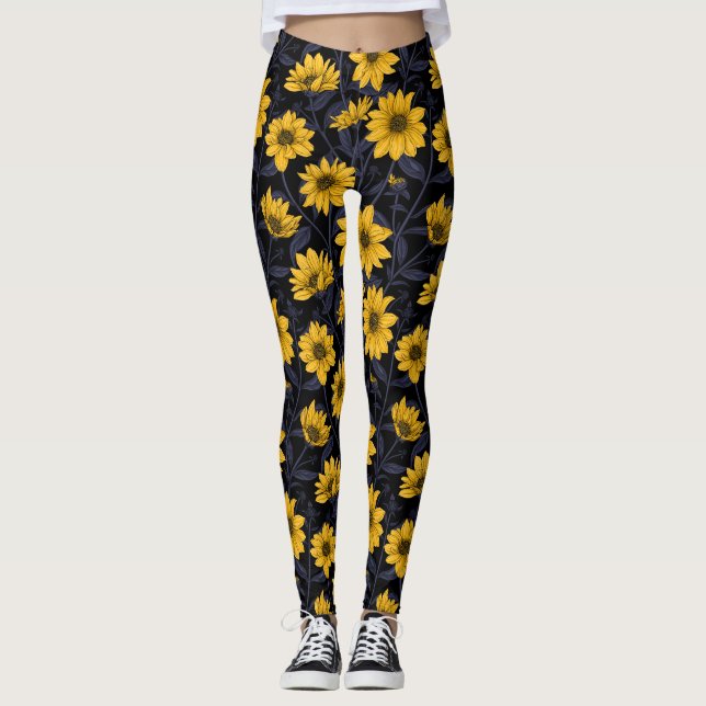 Sunroot, wild sunflower in yellow and blue leggings (Front)