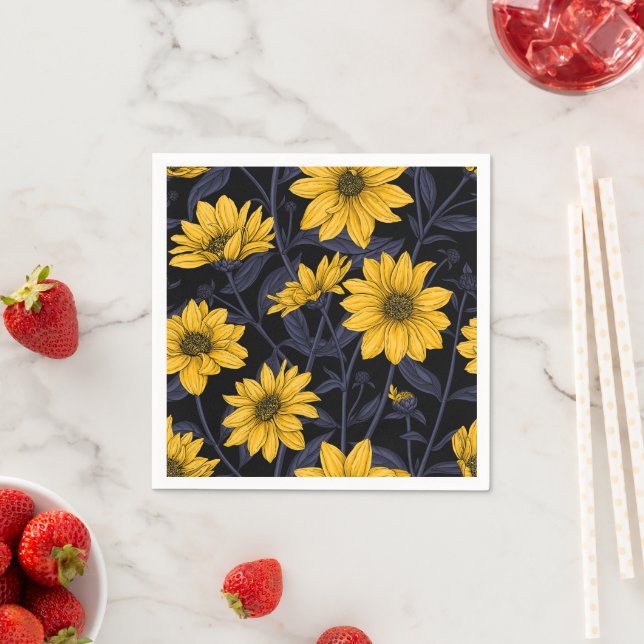 Sunroot, wild sunflower in yellow and blue napkins (Insitu)