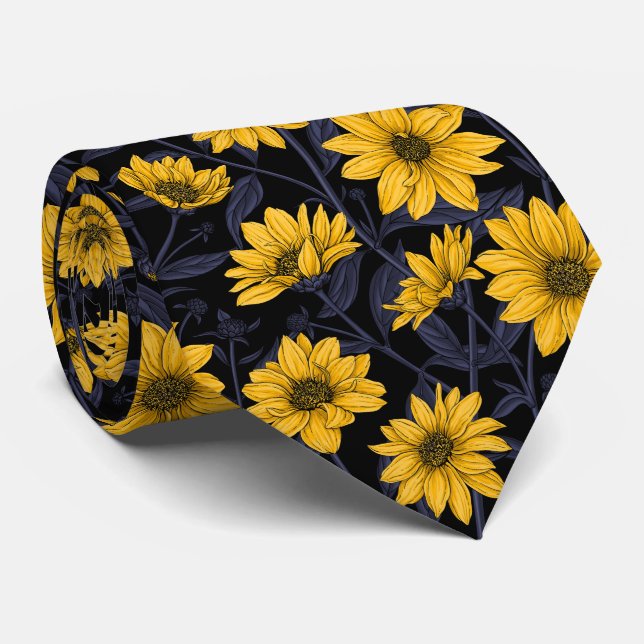 Sunroot, wild sunflower in yellow and blue neck tie (Rolled)