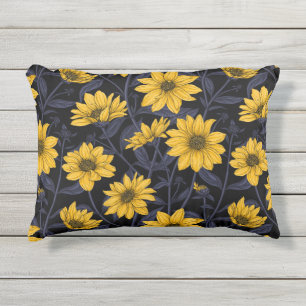 Sunroot, wild sunflower in yellow and blue outdoor pillow
