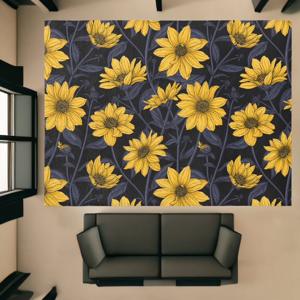 Sunroot wild sunflower in yellow and blue rug