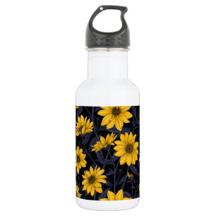 Sunroot, wild sunflower in yellow and blue stainless steel water bottle