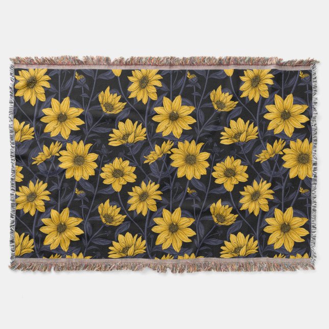 Sunroot, wild sunflower in yellow and blue throw blanket (Front)