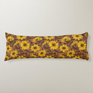 Sunroot, wild sunflower in yellow and  brown body pillow
