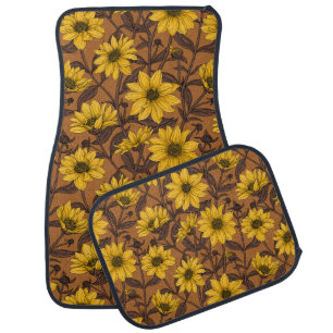 Sunroot, wild sunflower in yellow and brown car floor mat