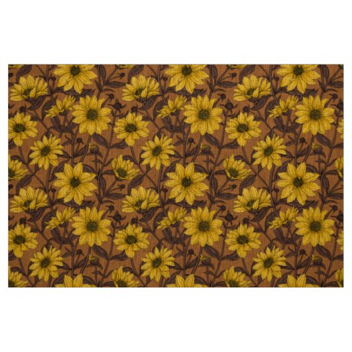 Sunroot, wild sunflower in yellow and  brown fabric