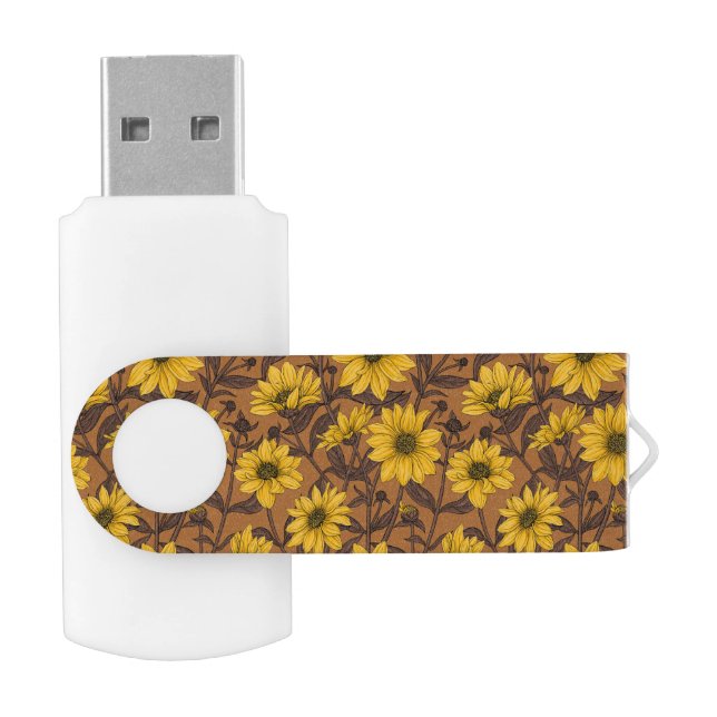 Sunroot, wild sunflower in yellow and  brown flash drive (Opened)