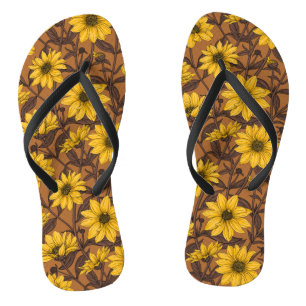 Sunroot, wild sunflower in yellow and brown flip flops