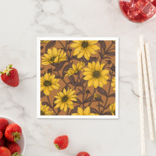 Sunroot, wild sunflower in yellow and brown napkins