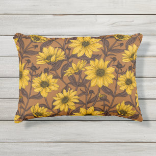 Sunroot, wild sunflower in yellow and  brown outdoor pillow
