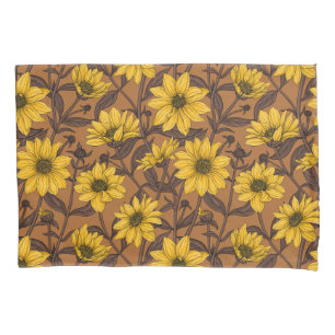 Sunroot, wild sunflower in yellow and  brown pillow case