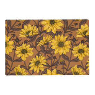 Sunroot, wild sunflower in yellow and brown placemat