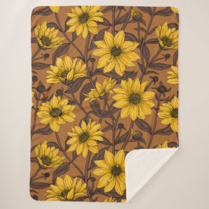 Sunroot, wild sunflower in yellow and brown sherpa blanket