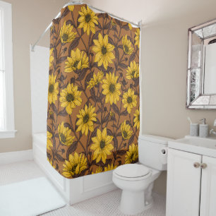 Sunroot, wild sunflower in yellow and brown shower curtain