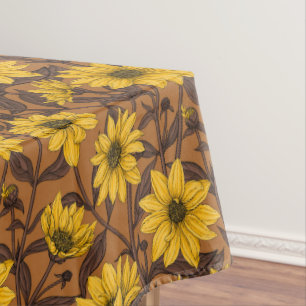 Sunroot, wild sunflower in yellow and brown tablecloth
