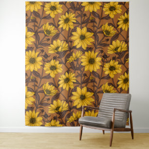 Sunroot, wild sunflower in yellow and brown tapestry