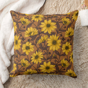 Sunroot, wild sunflower in yellow and  brown throw pillow